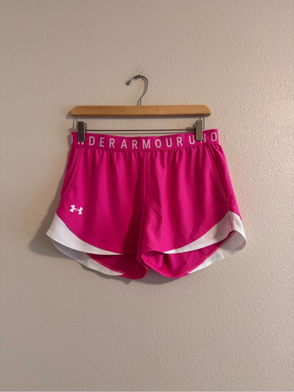 Under Armour Women's Bright Pink Athletic Shorts with White Trim